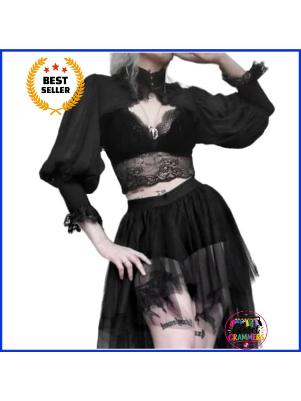 Mesh Crop Top Long Sleeve Goth Blouse Sheer Rave Festival Y2k
